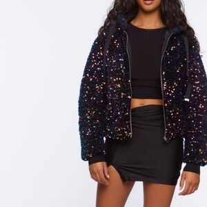 F21 Sequin hood Puffer Jacket